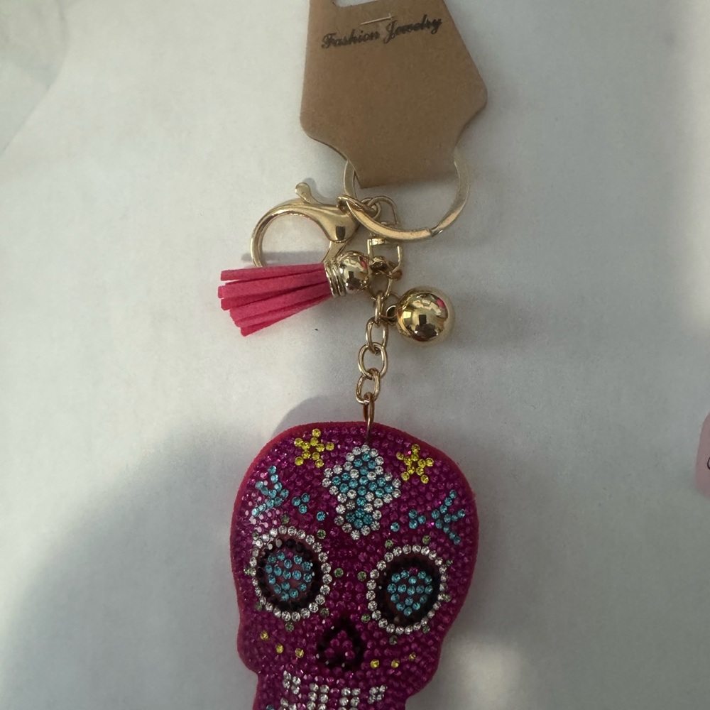 🔥 sold 🔥 Fashion Jewelry Pink and Blue Key with Skull Design